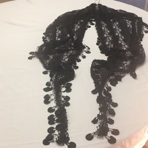 Elegant Lace Scraf with Pom Poms